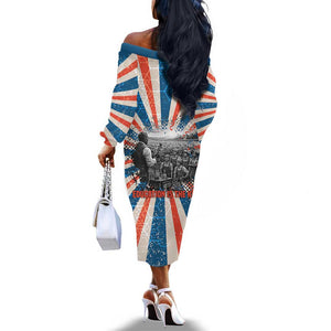 George Washington Carver Off The Shoulder Long Sleeve Dress with Science Teaching Scene, Education Is the Key Quote - African Pride