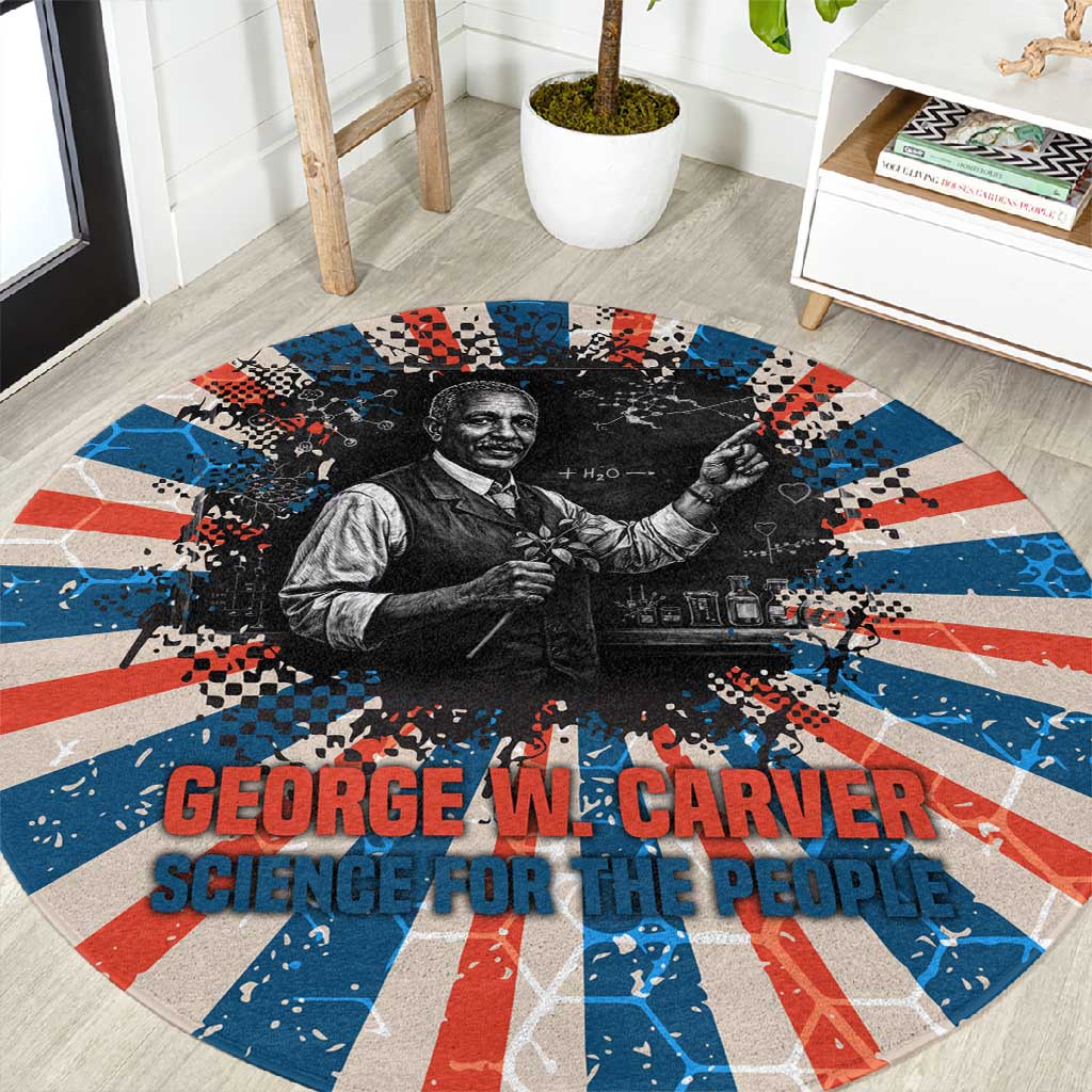 George Washington Carver Round Carpet with Science Teaching Scene, Education Is the Key Quote - African Pride