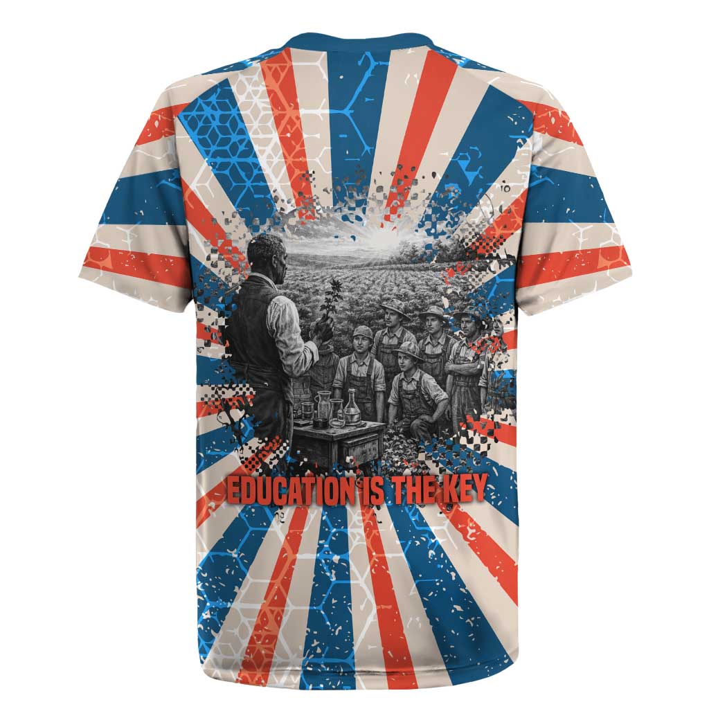 George Washington Carver Rugby Jersey with Science Teaching Scene, Education Is the Key Quote - African Pride
