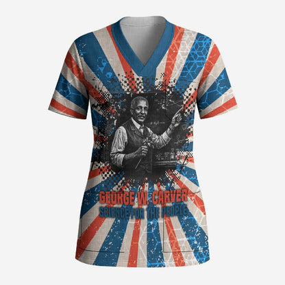George Washington Carver Scrub Top with Science Teaching Scene, Education Is the Key Quote - African Pride