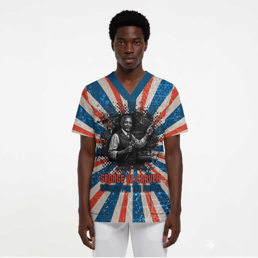 George Washington Carver Scrub Top with Science Teaching Scene, Education Is the Key Quote - African Pride