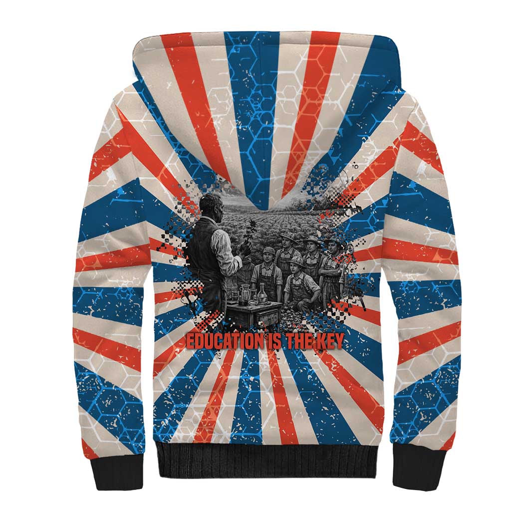 George Washington Carver Sherpa Hoodie with Science Teaching Scene, Education Is the Key Quote - African Pride