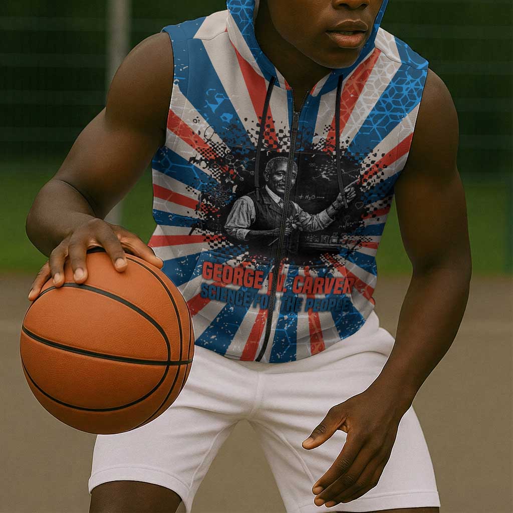 George Washington Carver Sleeveless Zip Hoodie with Science Teaching Scene, Education Is the Key Quote - African Pride