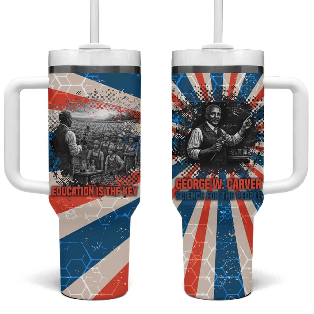 George Washington Carver Tumbler With Handle with Science Teaching Scene, Education Is the Key Quote - African Pride