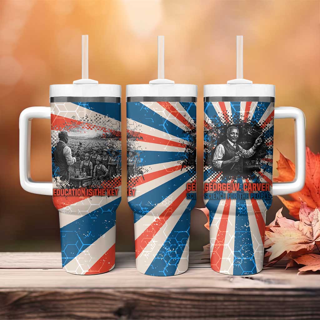 George Washington Carver Tumbler With Handle with Science Teaching Scene, Education Is the Key Quote - African Pride