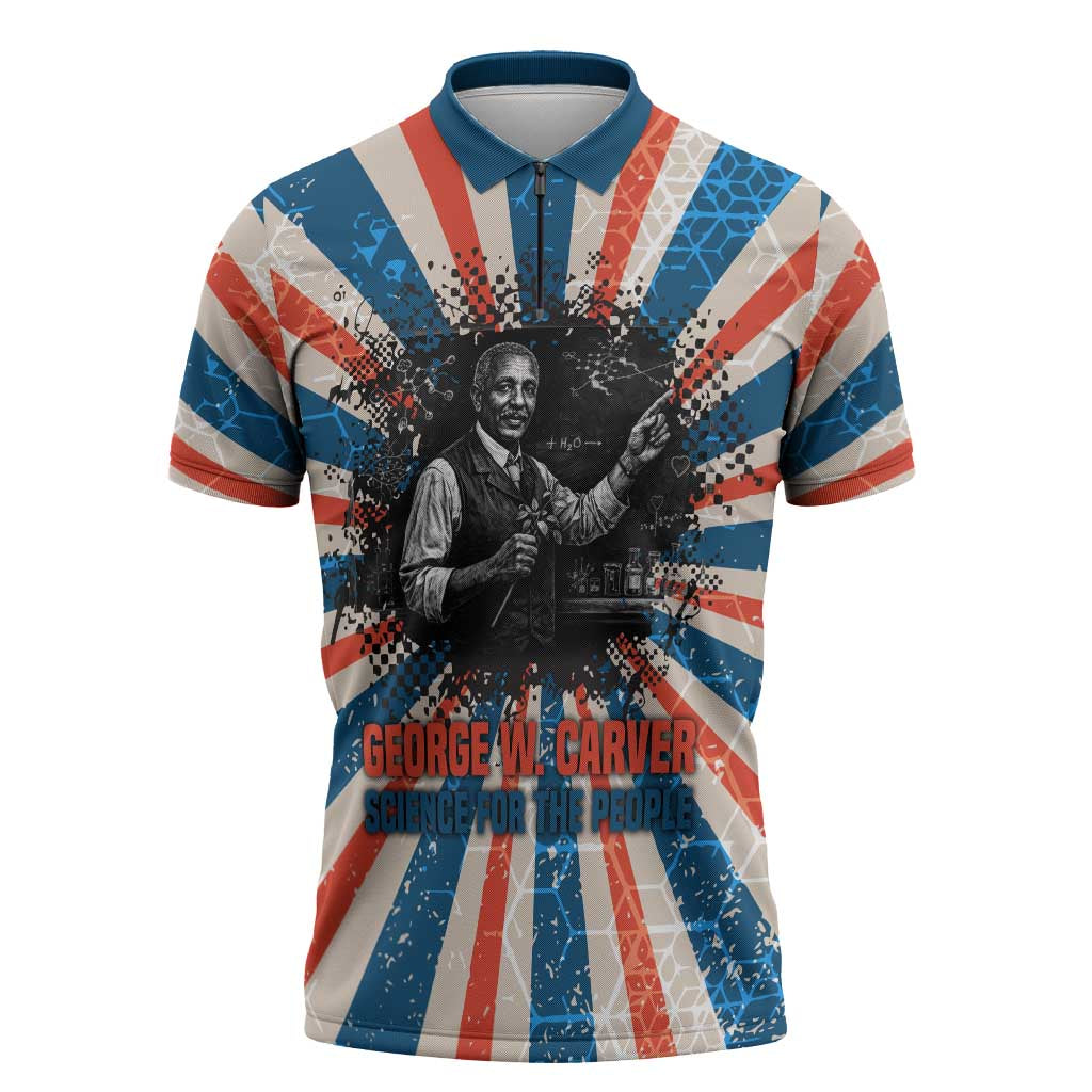 George Washington Carver Zipper Polo Shirt with Science Teaching Scene, Education Is the Key Quote - African Pride