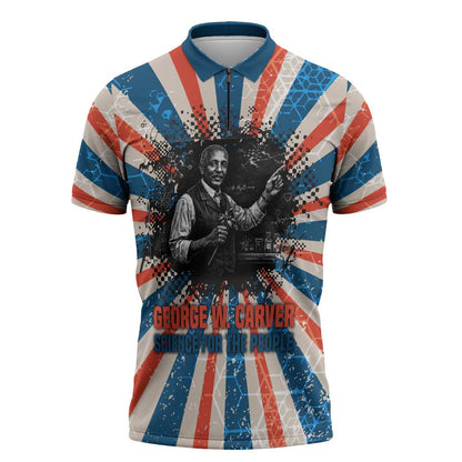 George Washington Carver Zipper Polo Shirt with Science Teaching Scene, Education Is the Key Quote - African Pride