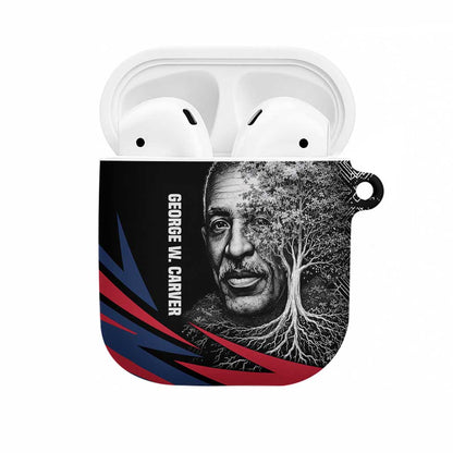 George Washington Carver AirPods Case with Tree Portrait Illustration, Nature Is the Greatest Teacher Quote - African Pride