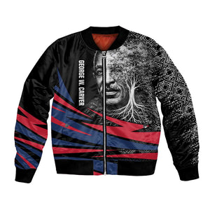George Washington Carver Bomber Jacket with Tree Portrait Illustration, Nature Is the Greatest Teacher Quote - African Pride