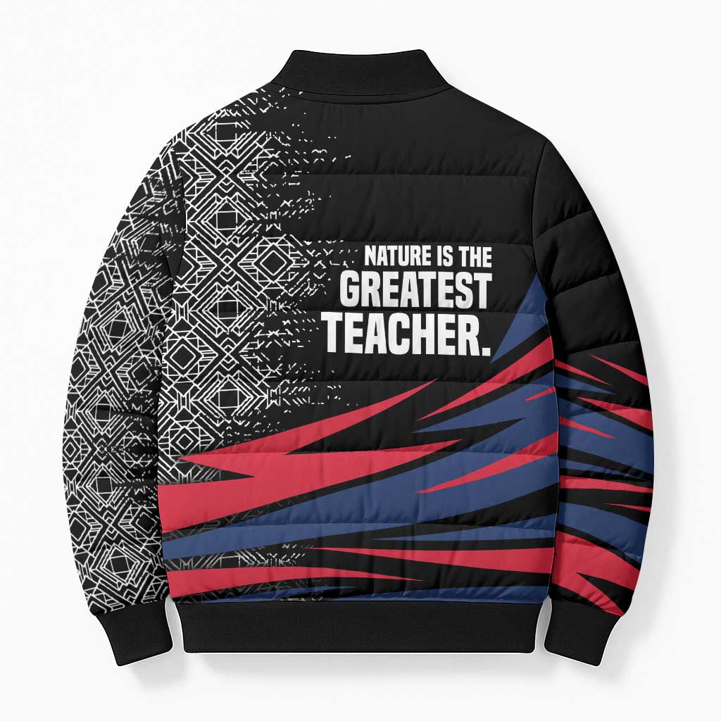 George Washington Carver Bomber Puffer Jacket with Tree Portrait Illustration, Nature Is the Greatest Teacher Quote - African Pride
