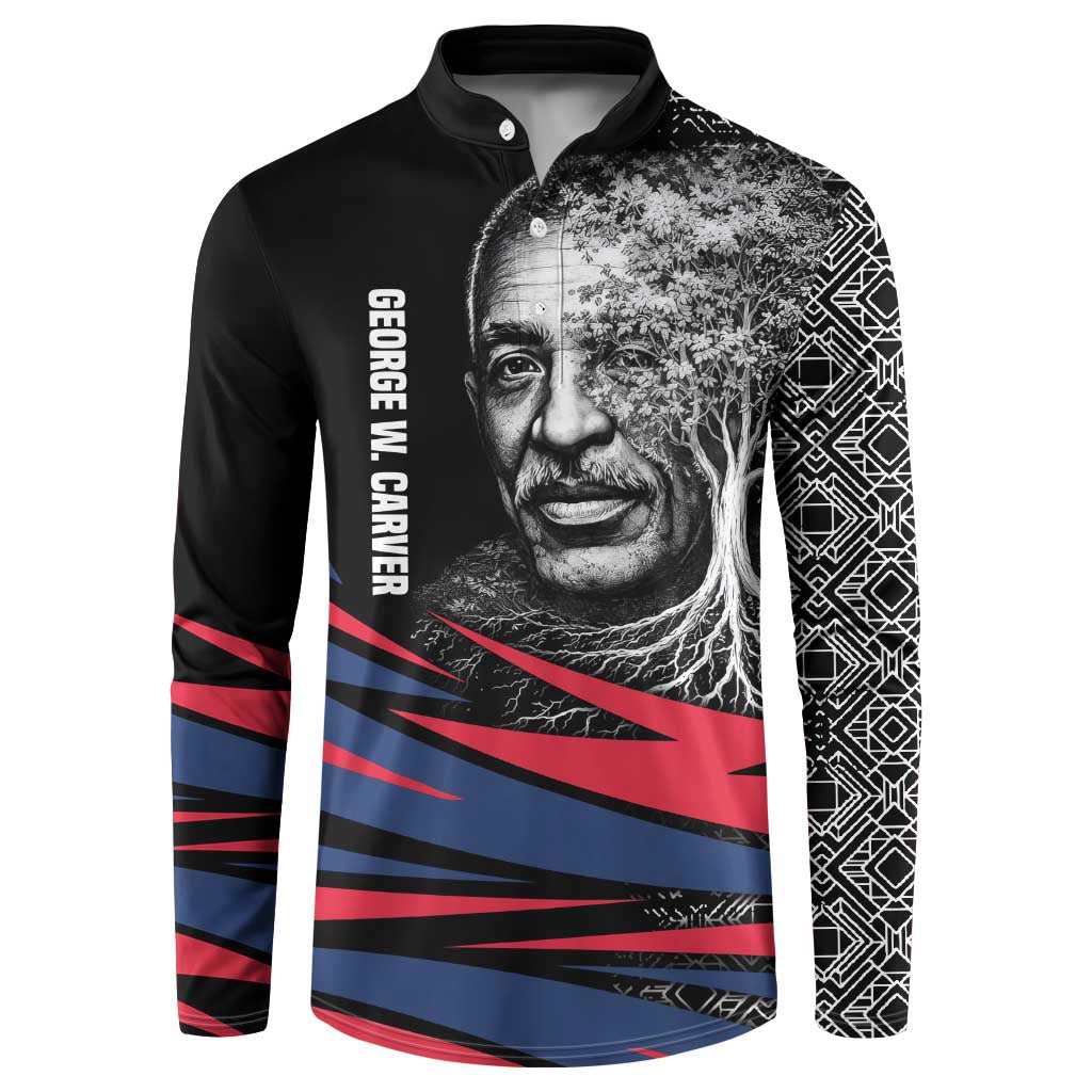 George Washington Carver Button Sweatshirt with Tree Portrait Illustration, Nature Is the Greatest Teacher Quote
