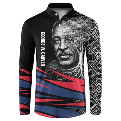 George Washington Carver Button Sweatshirt with Tree Portrait Illustration, Nature Is the Greatest Teacher Quote