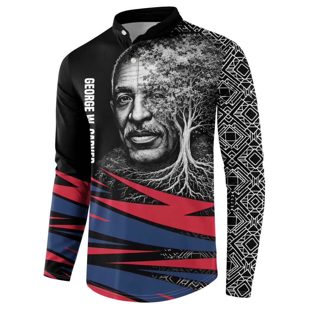 George Washington Carver Button Sweatshirt with Tree Portrait Illustration, Nature Is the Greatest Teacher Quote