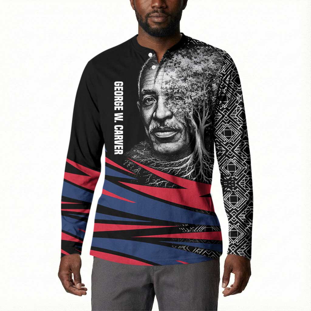 George Washington Carver Button Sweatshirt with Tree Portrait Illustration, Nature Is the Greatest Teacher Quote