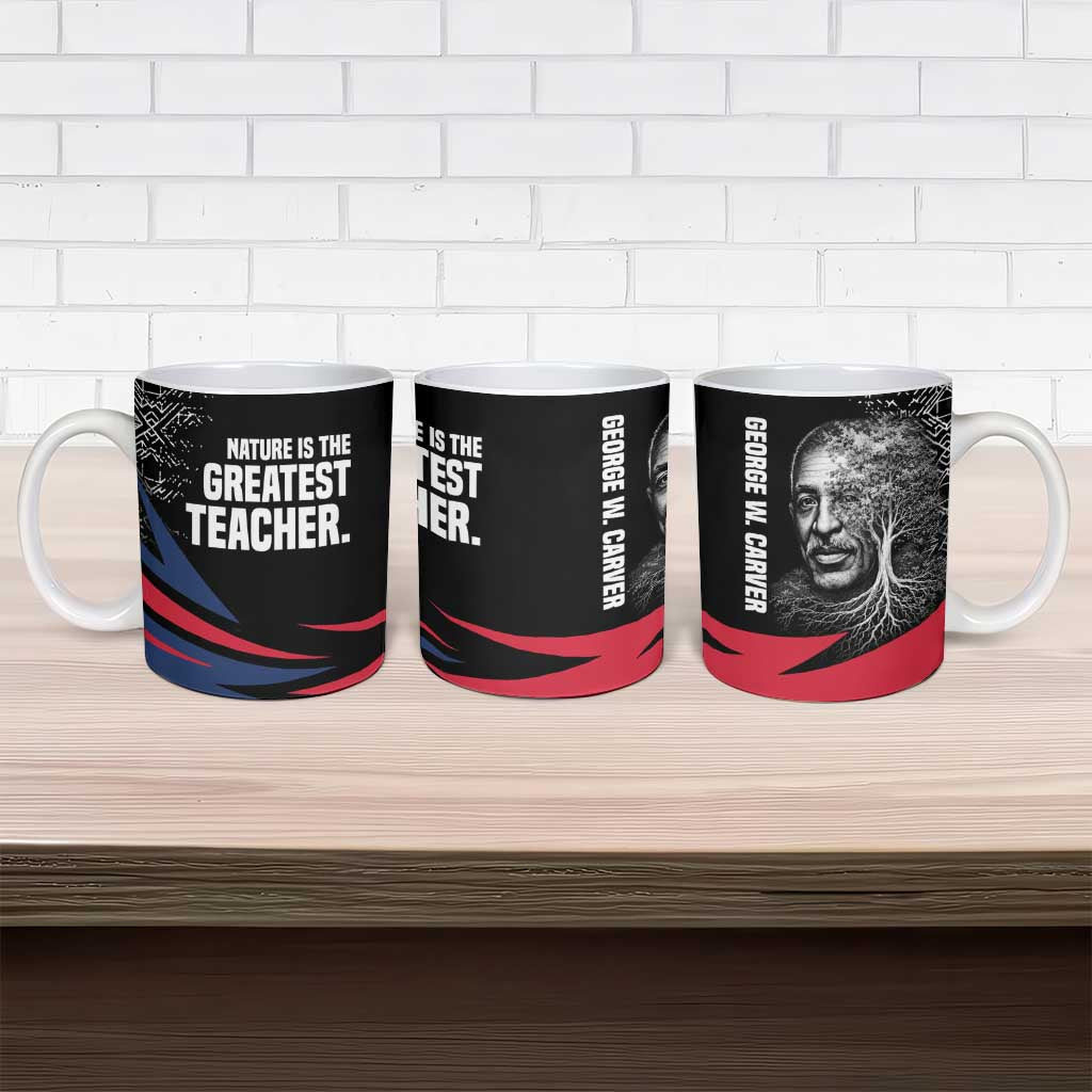 George Washington Carver Ceramic Mug with Tree Portrait Illustration, Nature Is the Greatest Teacher Quote - African Pride