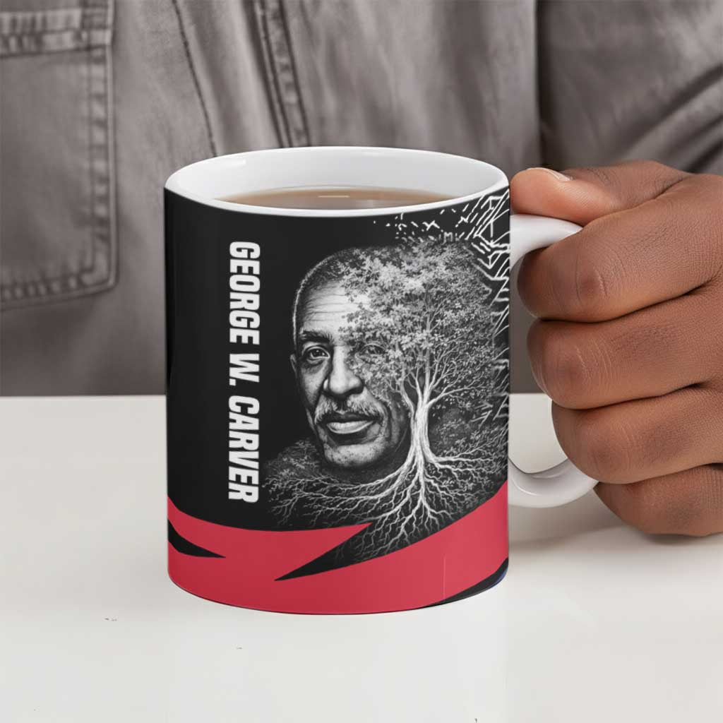George Washington Carver Ceramic Mug with Tree Portrait Illustration, Nature Is the Greatest Teacher Quote - African Pride
