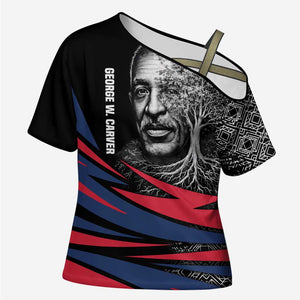 George Washington Carver Cross Shoulder Shirt with Tree Portrait Illustration, Nature Is the Greatest Teacher Quote - African Pride