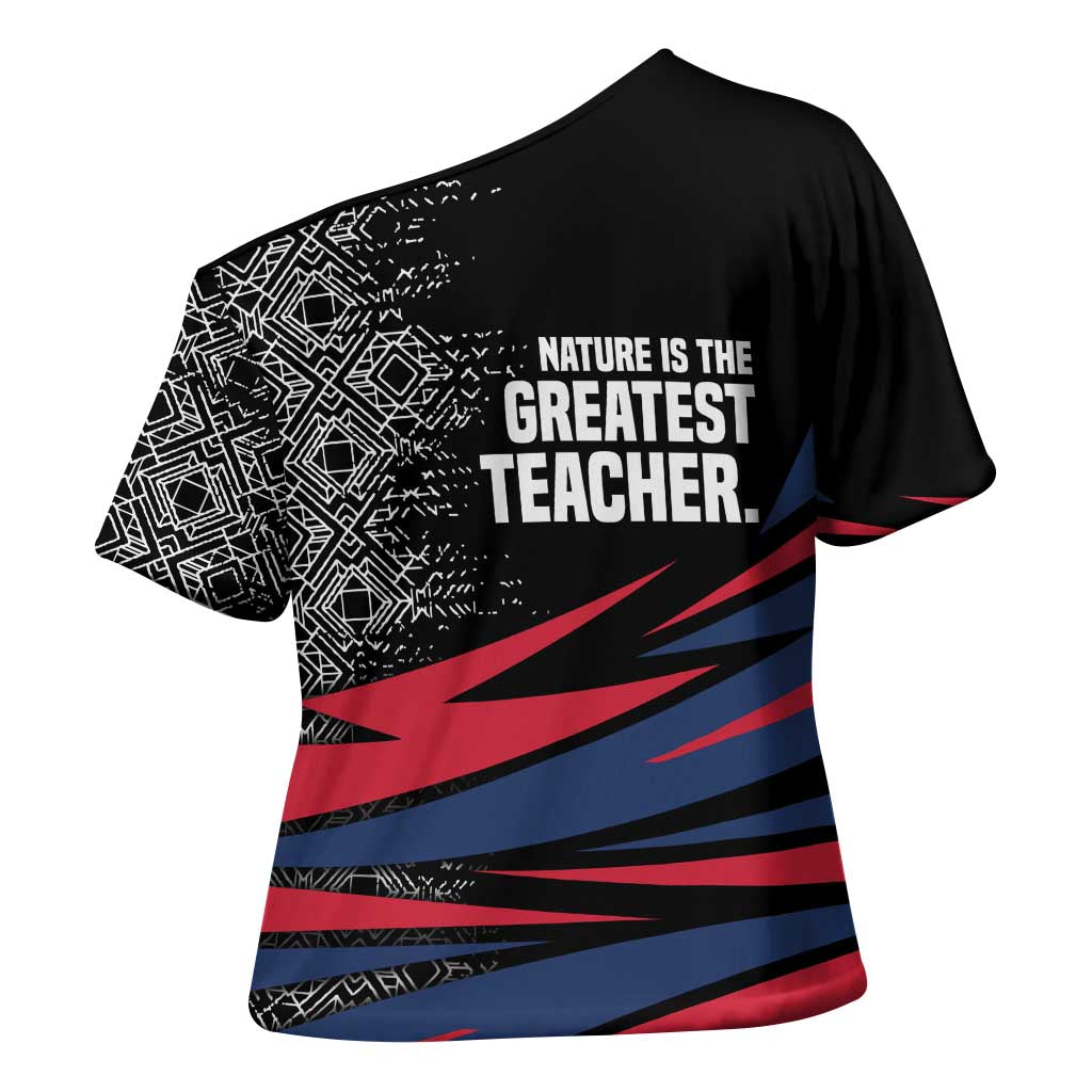 George Washington Carver Cross Shoulder Shirt with Tree Portrait Illustration, Nature Is the Greatest Teacher Quote - African Pride