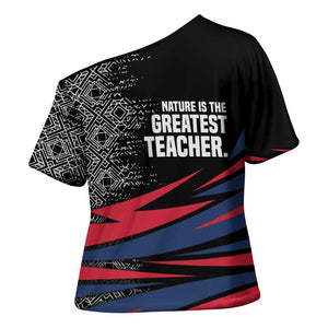 George Washington Carver Cross Shoulder Shirt with Tree Portrait Illustration, Nature Is the Greatest Teacher Quote - African Pride