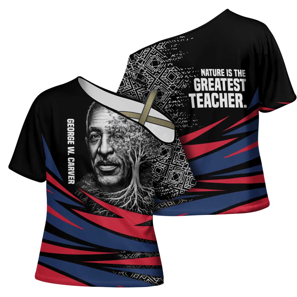 George Washington Carver Cross Shoulder Shirt with Tree Portrait Illustration, Nature Is the Greatest Teacher Quote - African Pride