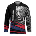 George Washington Carver Hockey Jersey with Tree Portrait Illustration, Nature Is the Greatest Teacher Quote - African Pride