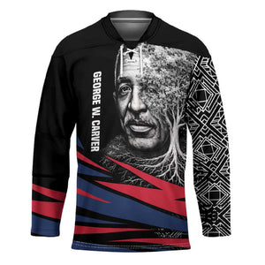 George Washington Carver Hockey Jersey with Tree Portrait Illustration, Nature Is the Greatest Teacher Quote - African Pride