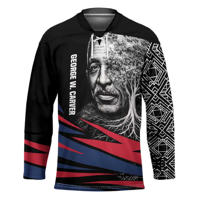 George Washington Carver Hockey Jersey with Tree Portrait Illustration, Nature Is the Greatest Teacher Quote - African Pride