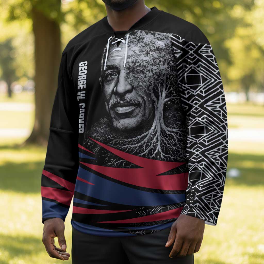 George Washington Carver Hockey Jersey with Tree Portrait Illustration, Nature Is the Greatest Teacher Quote - African Pride