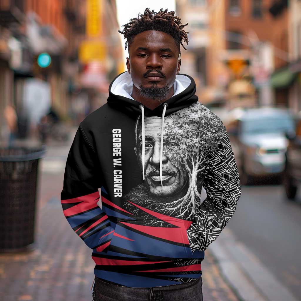 George Washington Carver Hoodie with Tree Portrait Illustration, Nature Is the Greatest Teacher Quote - African Pride