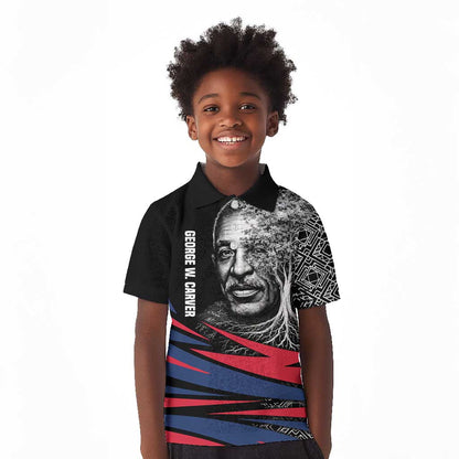George Washington Carver Kid Polo Shirt with Tree Portrait Illustration, Nature Is the Greatest Teacher Quote - African Pride