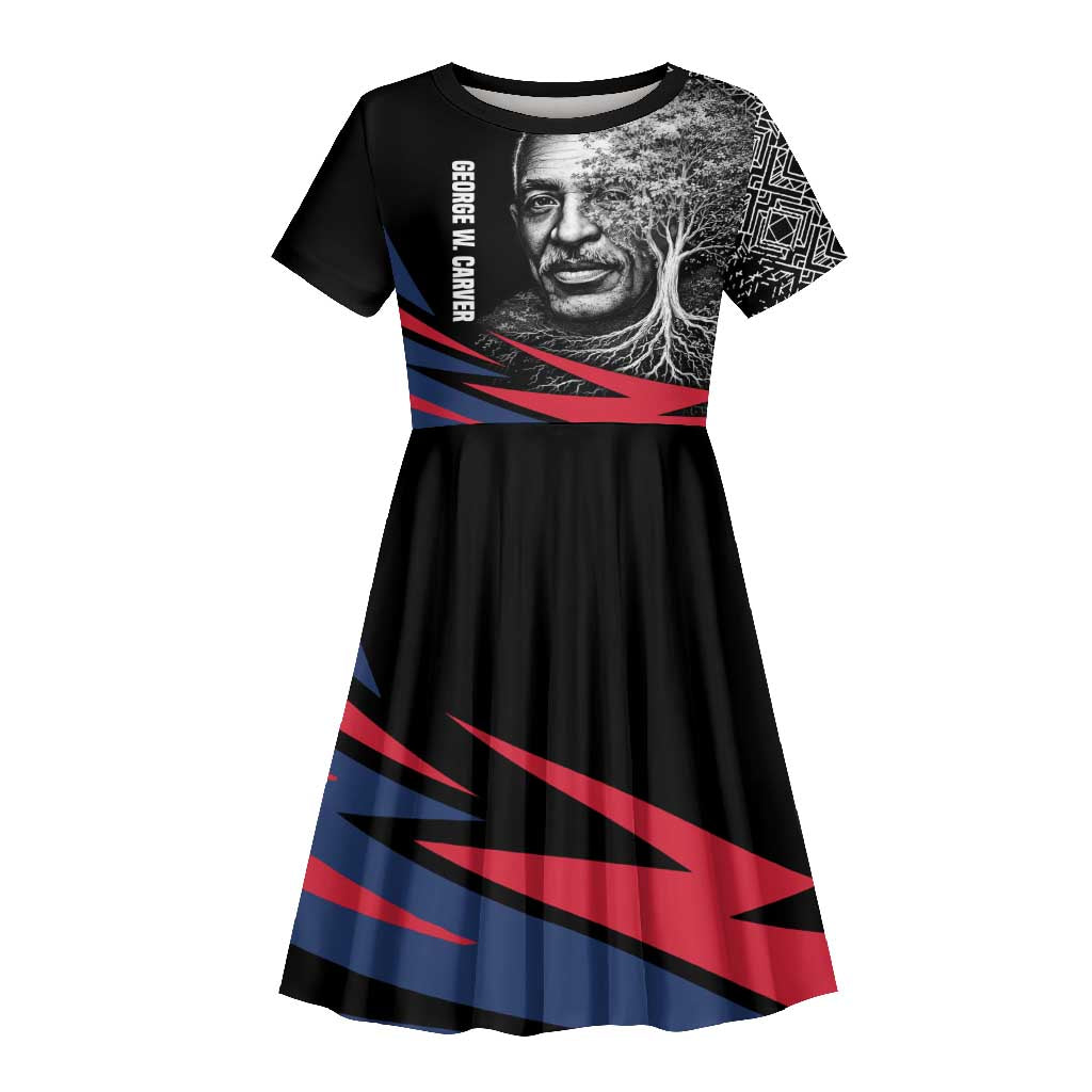 George Washington Carver Kid Short Sleeve Dress with Tree Portrait Illustration, Nature Is the Greatest Teacher Quote - African Pride