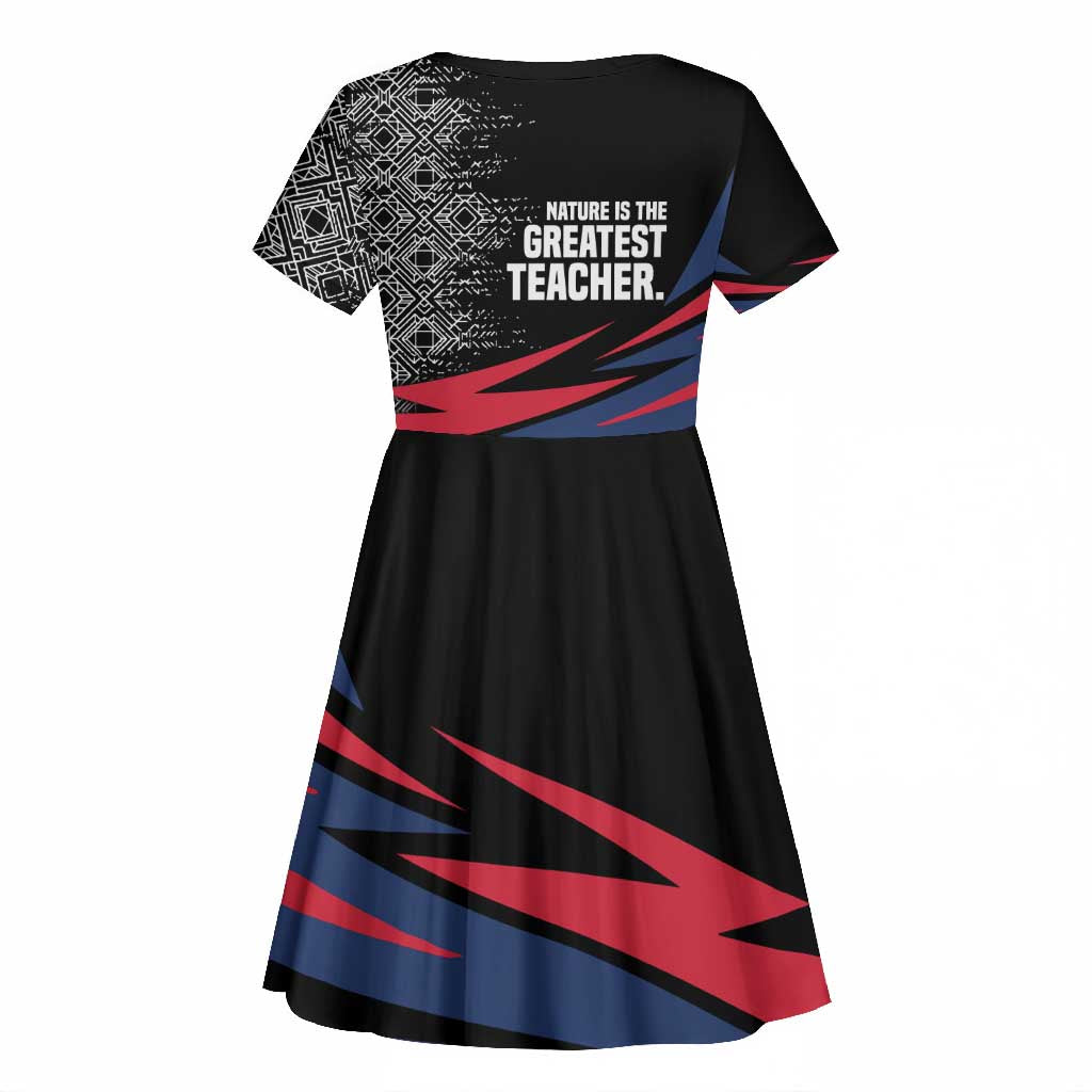 George Washington Carver Kid Short Sleeve Dress with Tree Portrait Illustration, Nature Is the Greatest Teacher Quote - African Pride