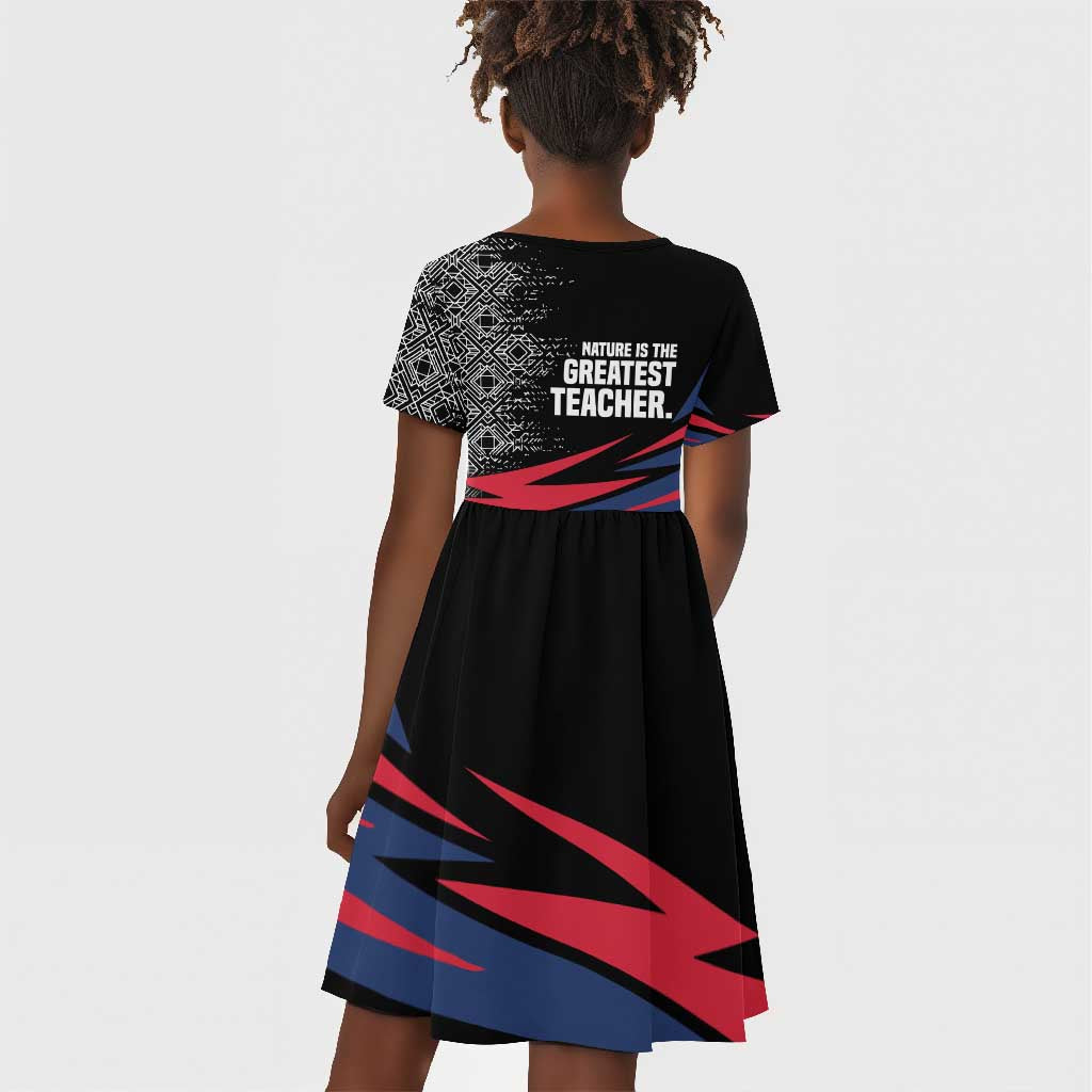 George Washington Carver Kid Short Sleeve Dress with Tree Portrait Illustration, Nature Is the Greatest Teacher Quote - African Pride