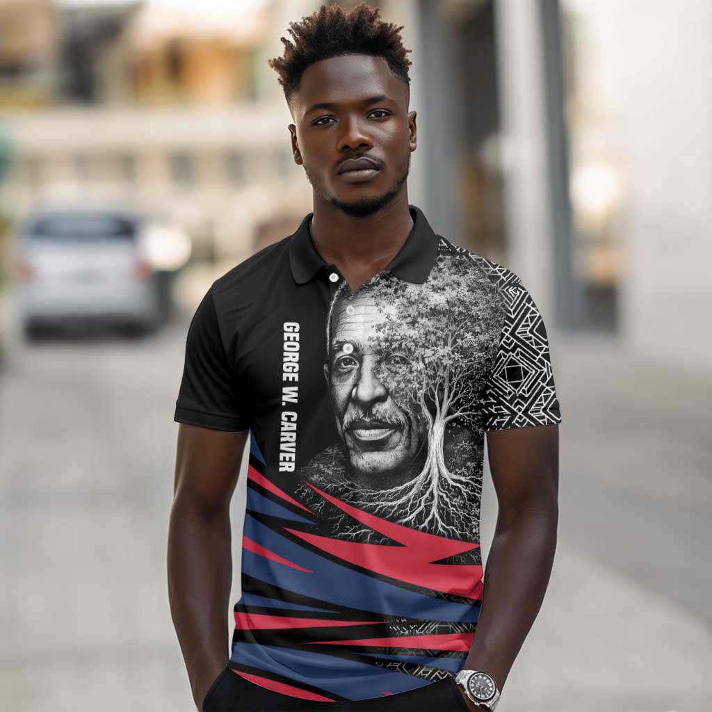 George Washington Carver Polo Shirt with Tree Portrait Illustration, Nature Is the Greatest Teacher Quote - African Pride