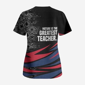 George Washington Carver Scrub Top with Tree Portrait Illustration, Nature Is the Greatest Teacher Quote - African Pride