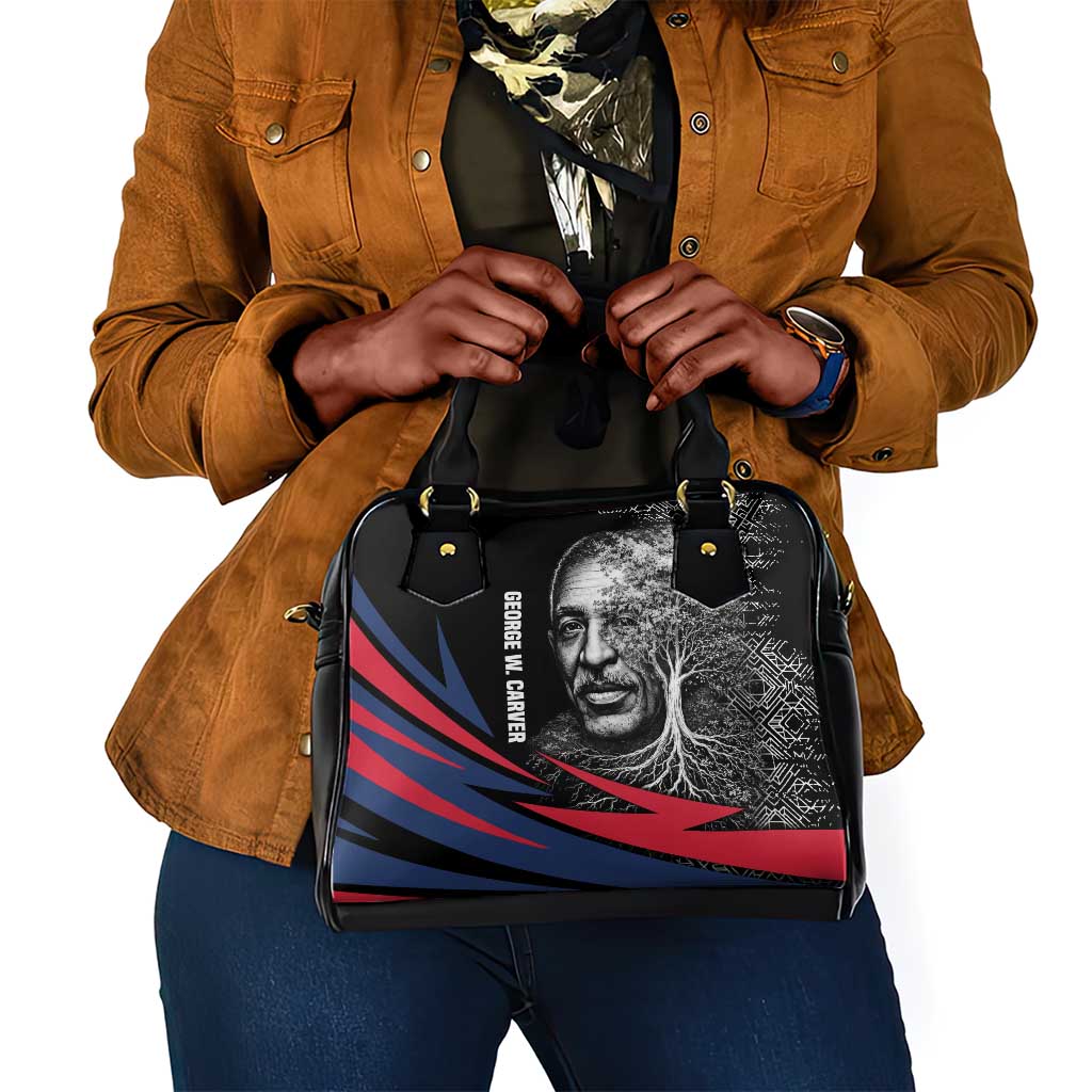 George Washington Carver Shoulder Handbag with Tree Portrait Illustration, Nature Is the Greatest Teacher Quote - African Pride