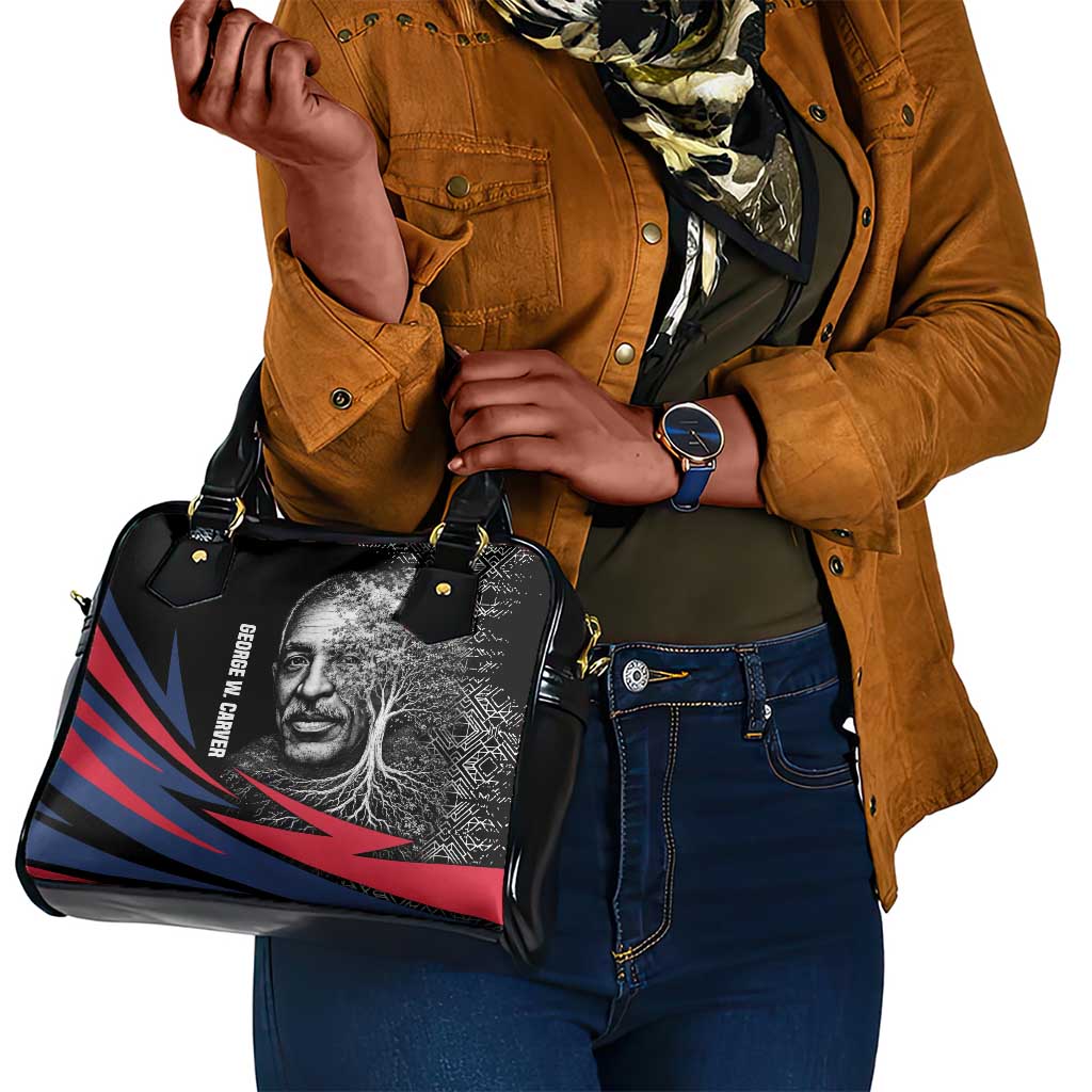 George Washington Carver Shoulder Handbag with Tree Portrait Illustration, Nature Is the Greatest Teacher Quote - African Pride