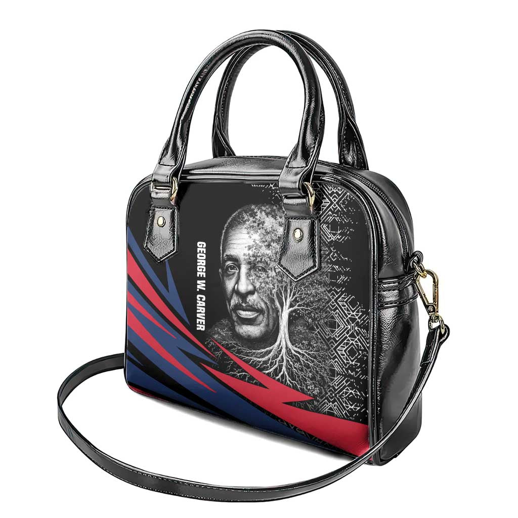 George Washington Carver Shoulder Handbag with Tree Portrait Illustration, Nature Is the Greatest Teacher Quote - African Pride