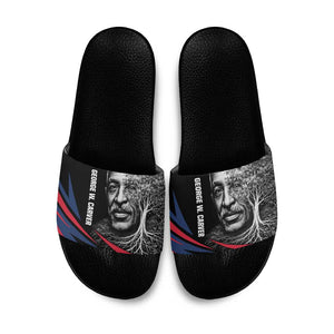 George Washington Carver Slide Sandals with Tree Portrait Illustration, Nature Is the Greatest Teacher Quote - African Pride