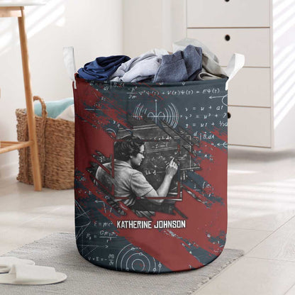 Katherine Johnson Laundry Basket with Chalkboard Math Scene, Verify the Numbers Quote and Space Orbit - African Pride