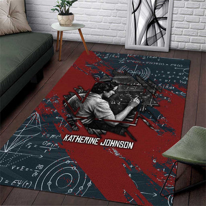 Katherine Johnson Area Rug with Chalkboard Math Scene, Verify the Numbers Quote and Space Orbit - African Pride