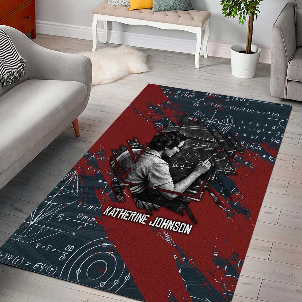 Katherine Johnson Area Rug with Chalkboard Math Scene, Verify the Numbers Quote and Space Orbit - African Pride