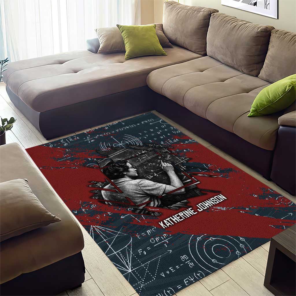 Katherine Johnson Area Rug with Chalkboard Math Scene, Verify the Numbers Quote and Space Orbit - African Pride