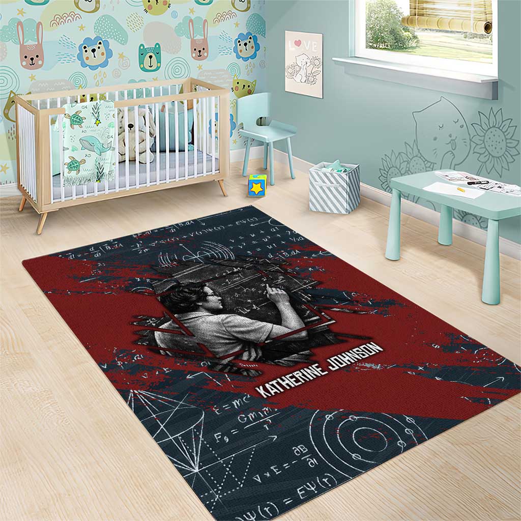 Katherine Johnson Area Rug with Chalkboard Math Scene, Verify the Numbers Quote and Space Orbit - African Pride
