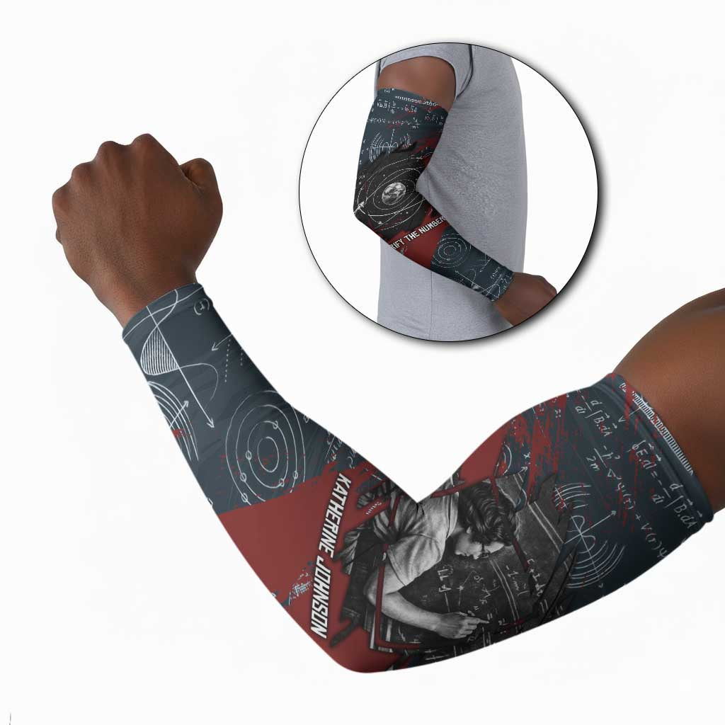 Katherine Johnson Arm Sleeves with Chalkboard Math Scene, Verify the Numbers Quote and Space Orbit - African Pride