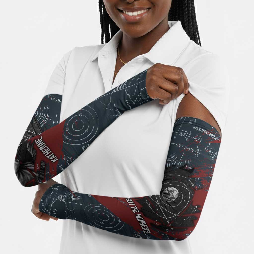 Katherine Johnson Arm Sleeves with Chalkboard Math Scene, Verify the Numbers Quote and Space Orbit - African Pride