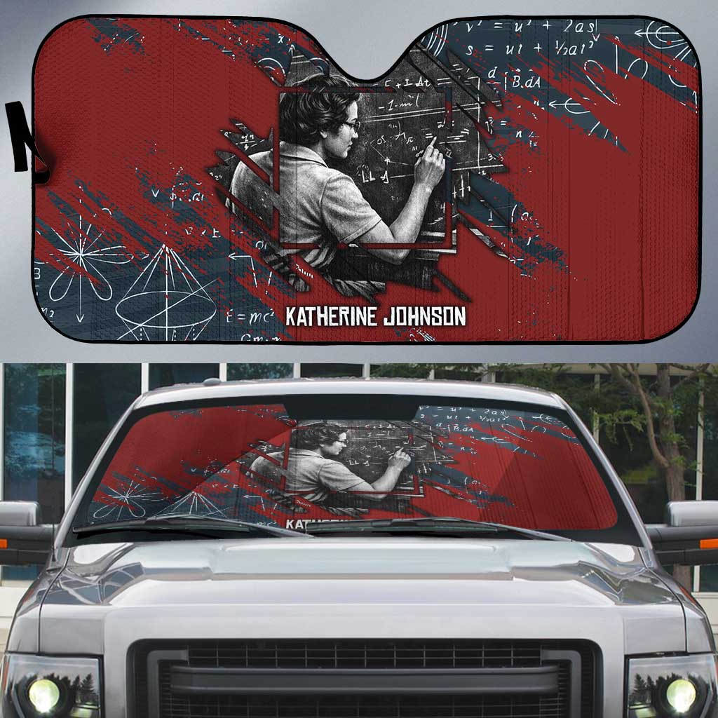 Katherine Johnson Auto Sun Shade with Chalkboard Math Scene, Verify the Numbers Quote and Space Orbit - African Pride