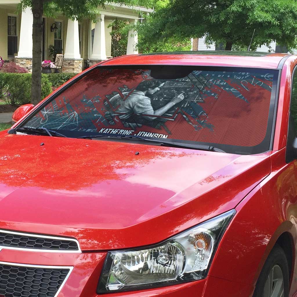 Katherine Johnson Auto Sun Shade with Chalkboard Math Scene, Verify the Numbers Quote and Space Orbit - African Pride