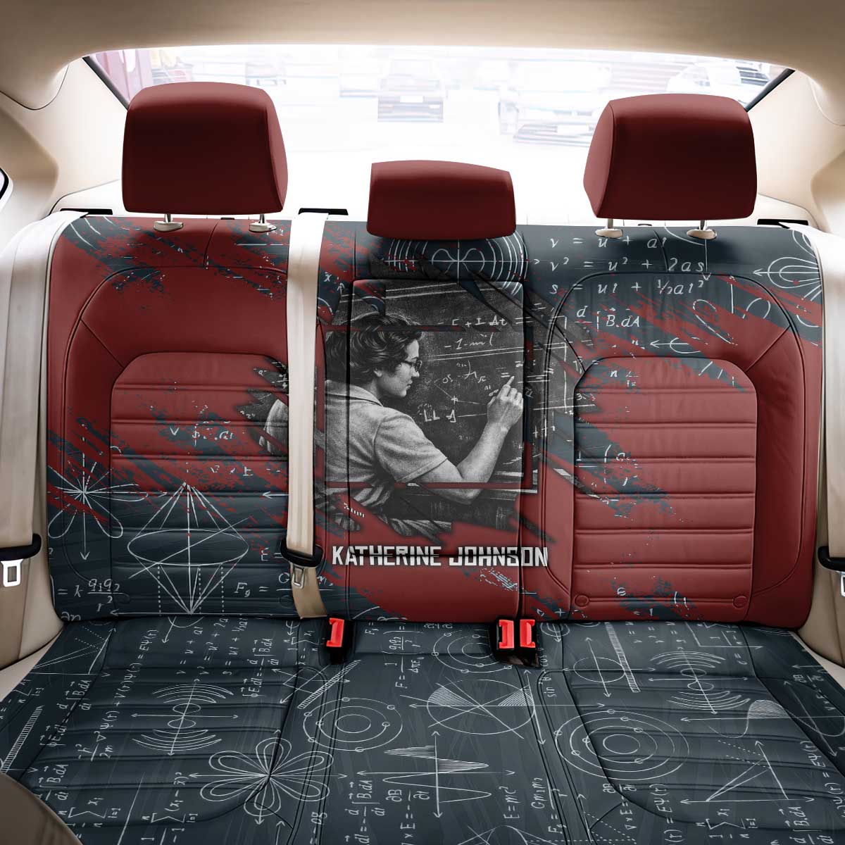 Katherine Johnson Back Car Seat Cover with Chalkboard Math Scene, Verify the Numbers Quote and Space Orbit - African Pride