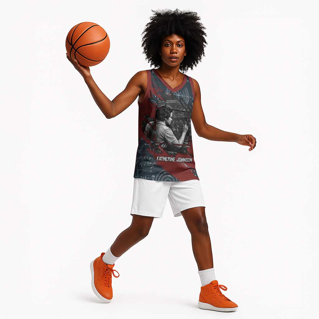 Katherine Johnson Basketball Jersey with Chalkboard Math Scene, Verify the Numbers Quote and Space Orbit - African Pride